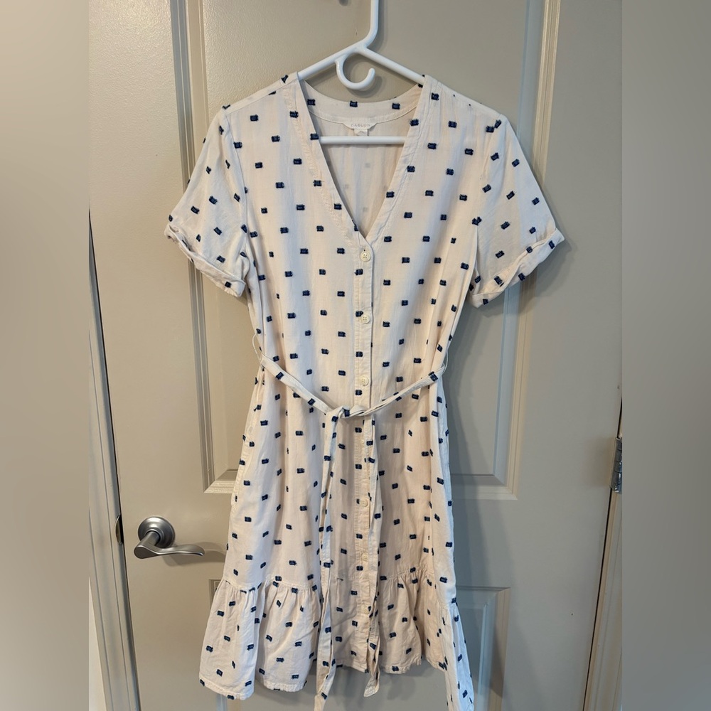 White and Blue Polka Dot Midi Dress